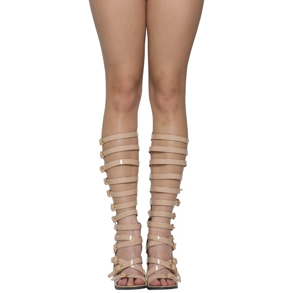 Block Heels Buckle Knee High Gladiators JUDI27NUDE - Picture 5 of 5